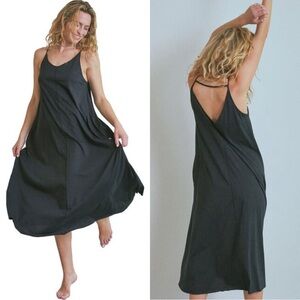 Lunya Organic Pima Spaghetti Strap V-Neck Long Dress Size Medium New Gray